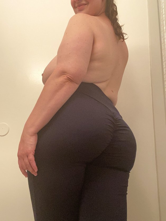 Photo by JessBBW with the username @JessBBW, who is a verified user, posted on June 23, 2021. The post is about the topic Thick and the text says 'Got me a pair of "those" pants.  I think I'll walk the puppy in them tomorrow.  Maybe just a sports bra for a top?  Give the work from home boys sonething to think about?'