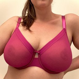 Photo by JessBBW with the username @JessBBW, who is a verified user,  August 16, 2021 at 12:00 AM. The post is about the topic See Through and the text says 'New bra!  Thoughts??'