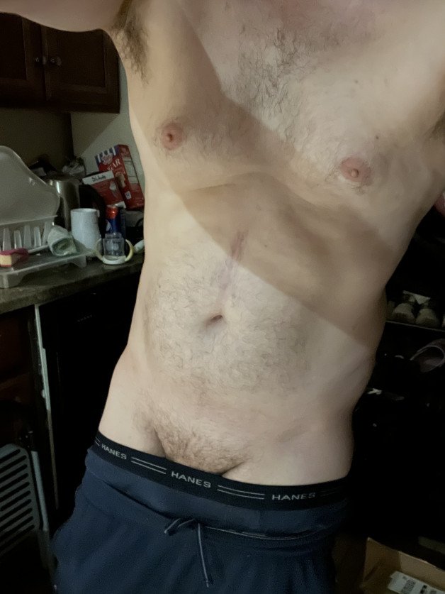 Photo by TickleMeBones with the username @TickleMeBones,  July 27, 2022 at 6:20 AM. The post is about the topic Man Cocks and the text says 'what do you sexy people think of my blue collar Dad Bod?'