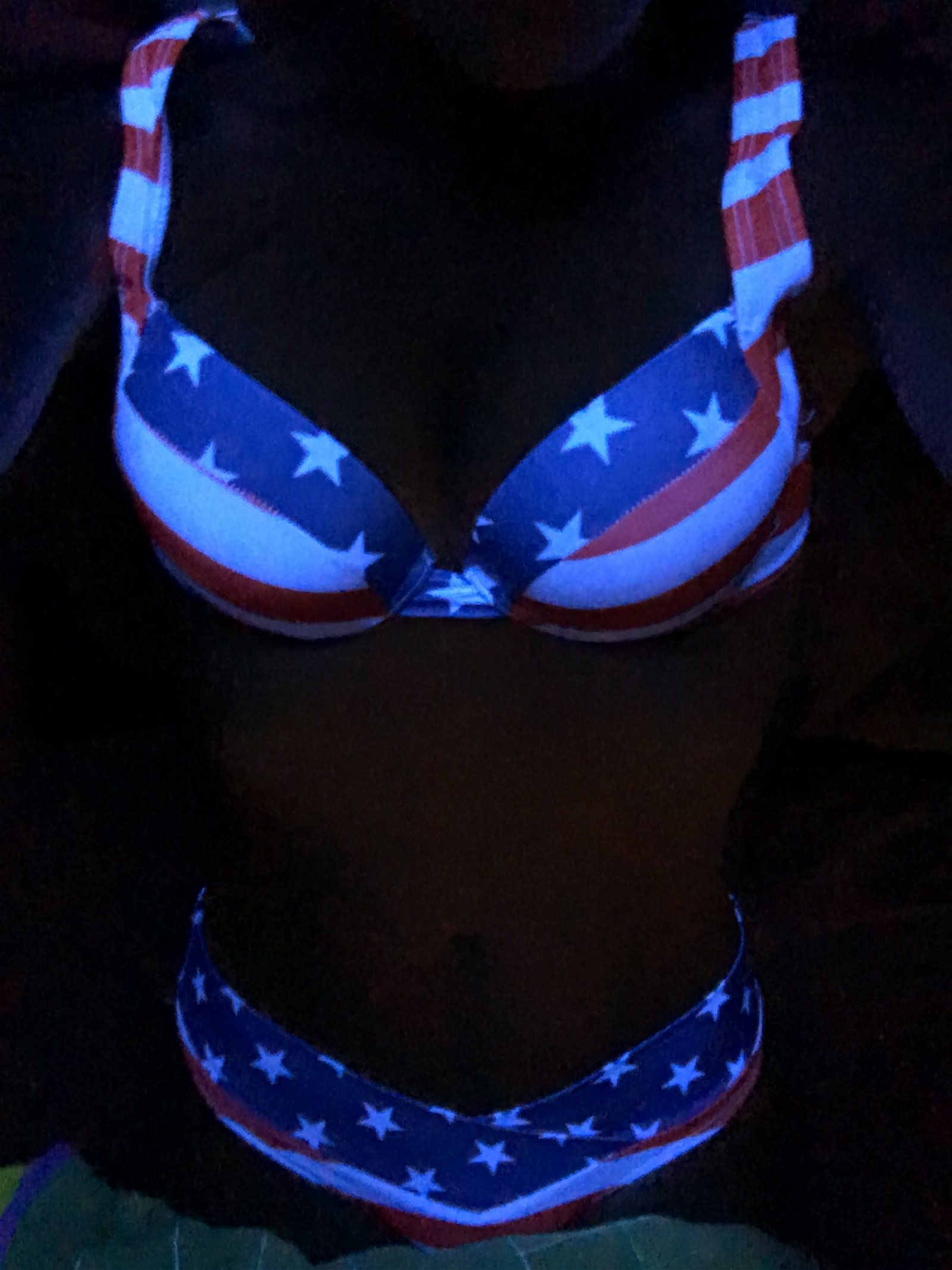 Photo by eddieslildarlin with the username @eddieslildarlin, who is a verified user,  July 14, 2019 at 5:18 PM. The post is about the topic Eld’slilslutt and the text says '#Me #RedWhiteBlue #Blacklightfun #Ownedby @AtongueforAnnie'