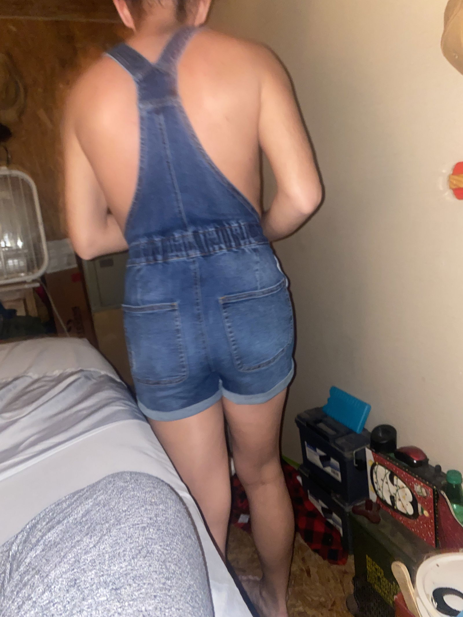 Photo by eddieplayswithannie with the username @eddieplayswithannie, who is a verified user,  May 2, 2022 at 7:26 PM. The post is about the topic Real Couples and the text says 'Annie got new overalls and caused hard feelins'