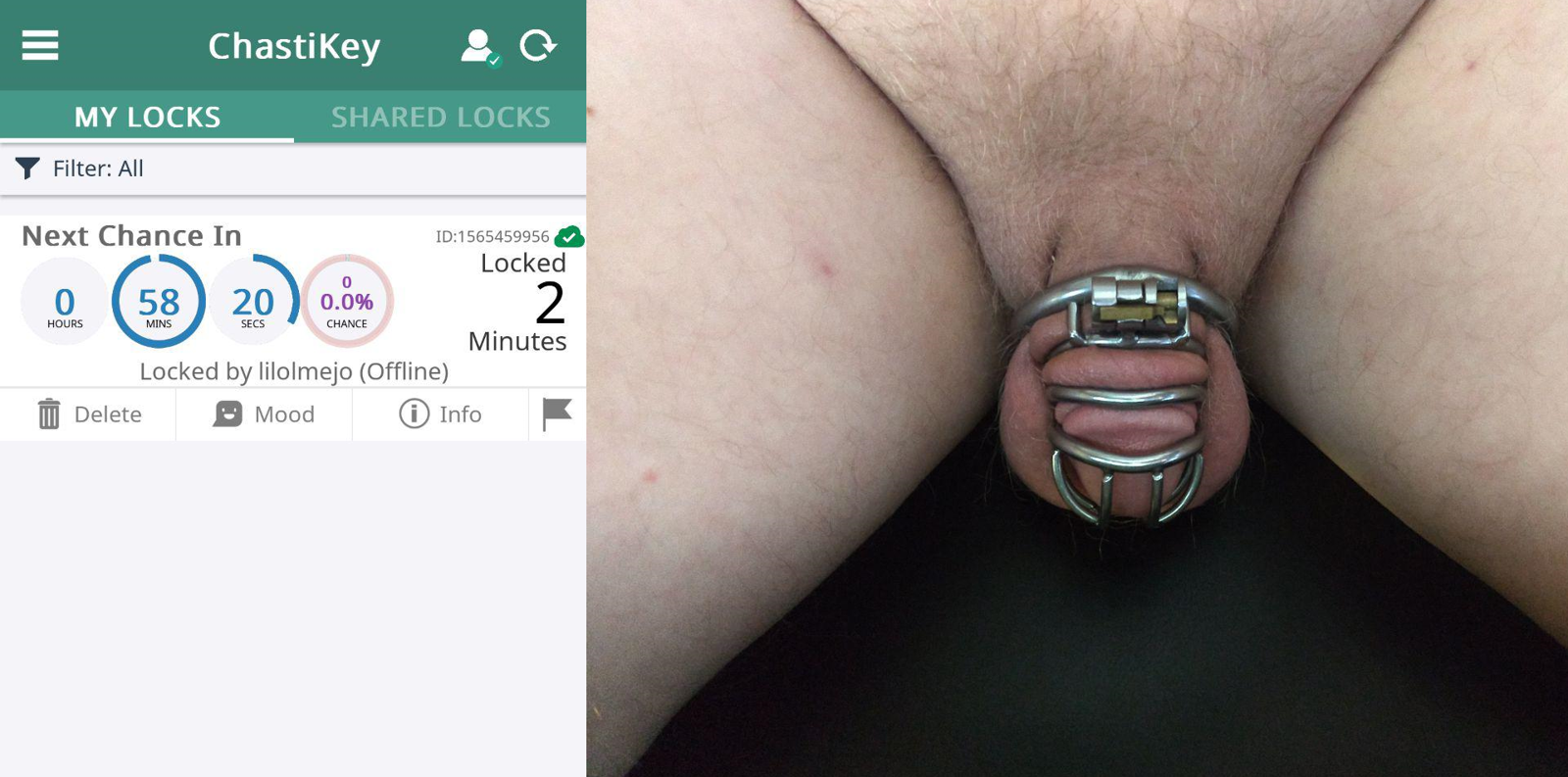 Photo by cdroxxy with the username @cdroxxy,  August 10, 2019 at 6:28 PM. The post is about the topic Sissy Chastity and the text says 'Been a while. Short 45-55 hour refresher lock'