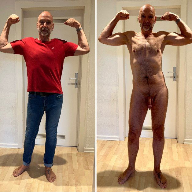 Photo by Softballwalker with the username @Softballwalker, who is a verified user,  May 22, 2024 at 8:11 AM. The post is about the topic MEN Over 50 and the text says 'Hans-Juergen Kunze dressed/naked'