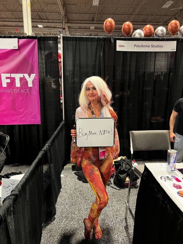 Photo by PolyAnnieStudios with the username @PolyAnnieStudios, who is a star user,  December 8, 2021 at 5:48 PM. The post is about the topic Adult Crypto Tokens and the text says '$NSFW at Exxxotica DC 2021!'