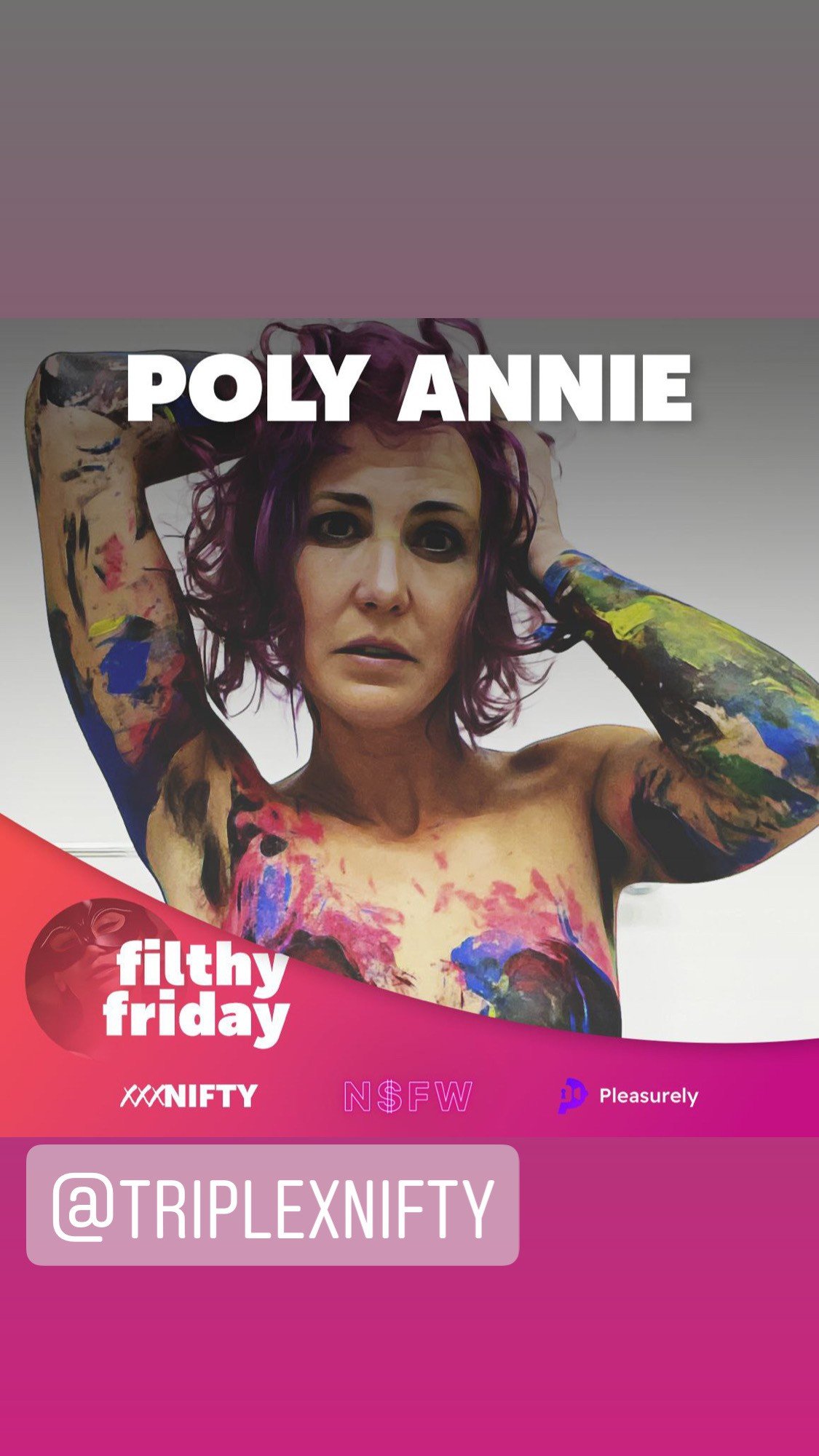 Album by PolyAnnieStudios with the username @PolyAnnieStudios, who is a star user,  January 28, 2022 at 4:45 PM. The post is about the topic AdultNFTs and the text says 'Filthy Friday w the xxxNifty VIPs! Join us on telegram for updates on the project & chat with the community https://t.me/xxxnifty_official'