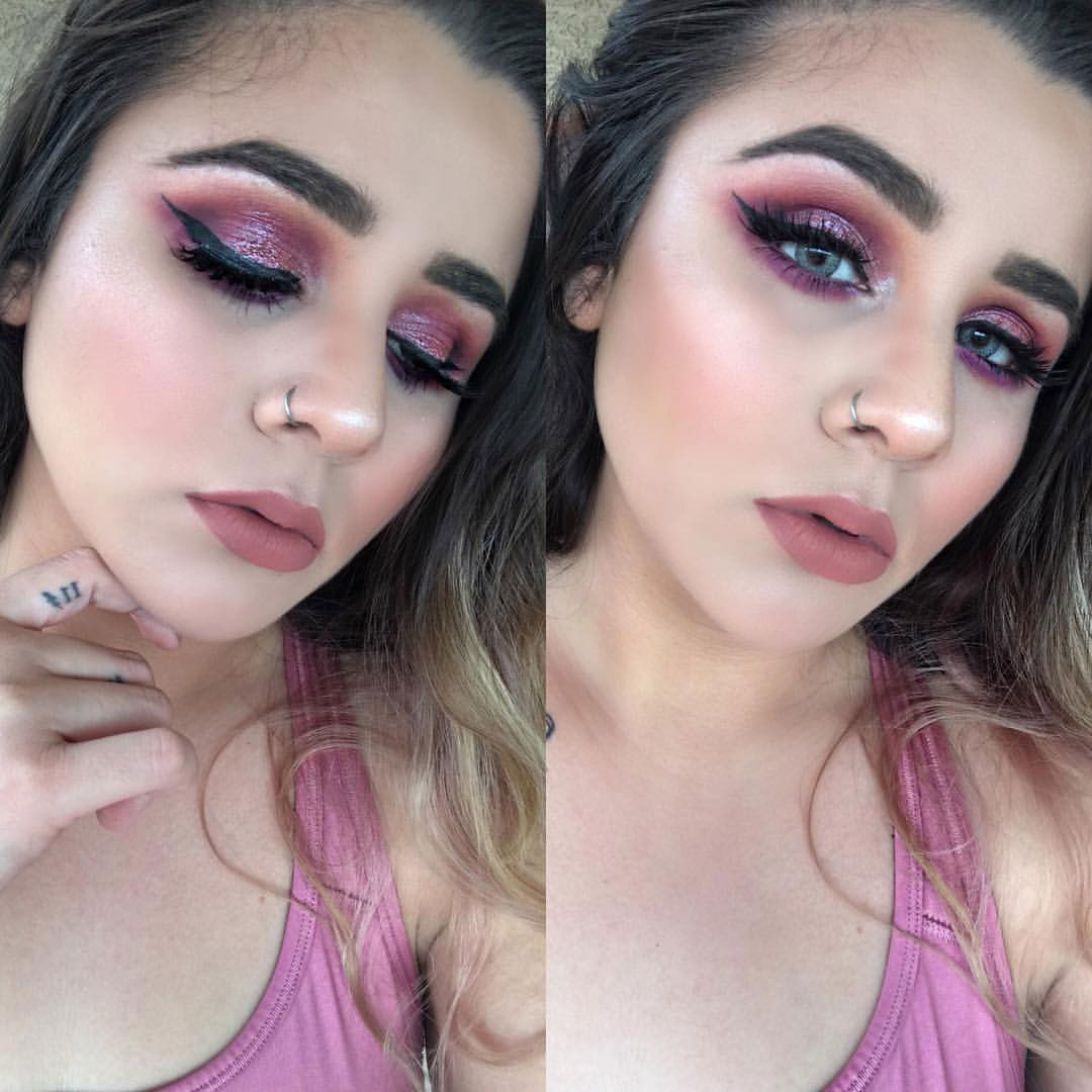 Photo by feo83nix with the username @feo83nix, who is a verified user, posted on February 20, 2018 and the text says 'abygurl:The glam was real today guys oh my gosh!!  on the eyes we have the @shopvioletvoss  Hashtag Palette  #hashtagpalette #palette #makeup #makeupbyme #itsalmostmybirthday #slay #violetvosshashtag #violetvoss #hashtag #bomb #bombdotcom #bombassmakeup'