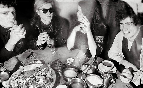 Photo by TheWhiteLight with the username @TheWhiteLight,  June 28, 2017 at 8:47 AM and the text says 'fuckyeahvintage-retro:



Paul Morrissey, Andy Warhol, Janis Joplin and Tim Buckley, at Max’s Kansas City, 1968 (via)'