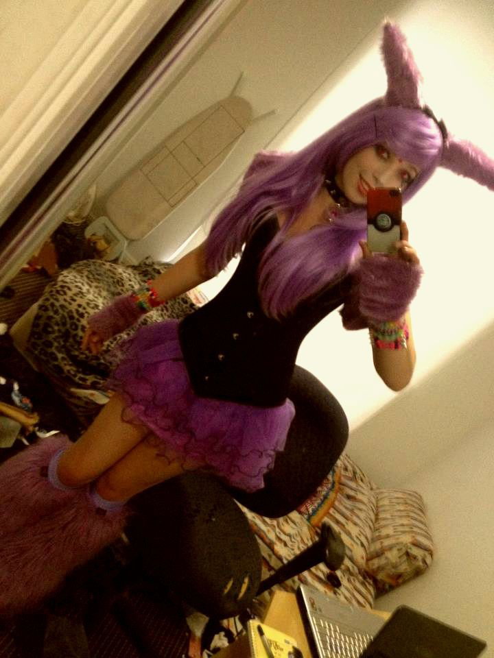 Photo by JoonasD6 with the username @JoonasD6,  January 10, 2013 at 11:51 PM and the text says 'mistakenliars:

My cosplay/ rave outfit for Espeon from pokemon!!!!! So fluffy'