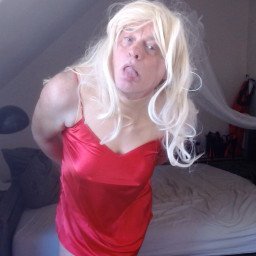 Photo by fluffie with the username @fluffie, who is a verified user,  September 8, 2021 at 2:52 PM. The post is about the topic sissy-proof pics of sexy GODDESSES and the text says 'i am just a stupid blond girl and you know why? the red nightdress this sissyslut ordered was to small, so i had to order a new one'