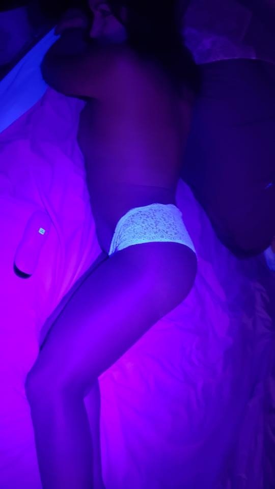 Photo by Blueeyes13 with the username @Blueeyes13, who is a verified user,  January 14, 2020 at 11:34 AM and the text says 'Having some fun with the blacklight. We need some glow in the dark body paint @Sixfive.......stay tuned!'