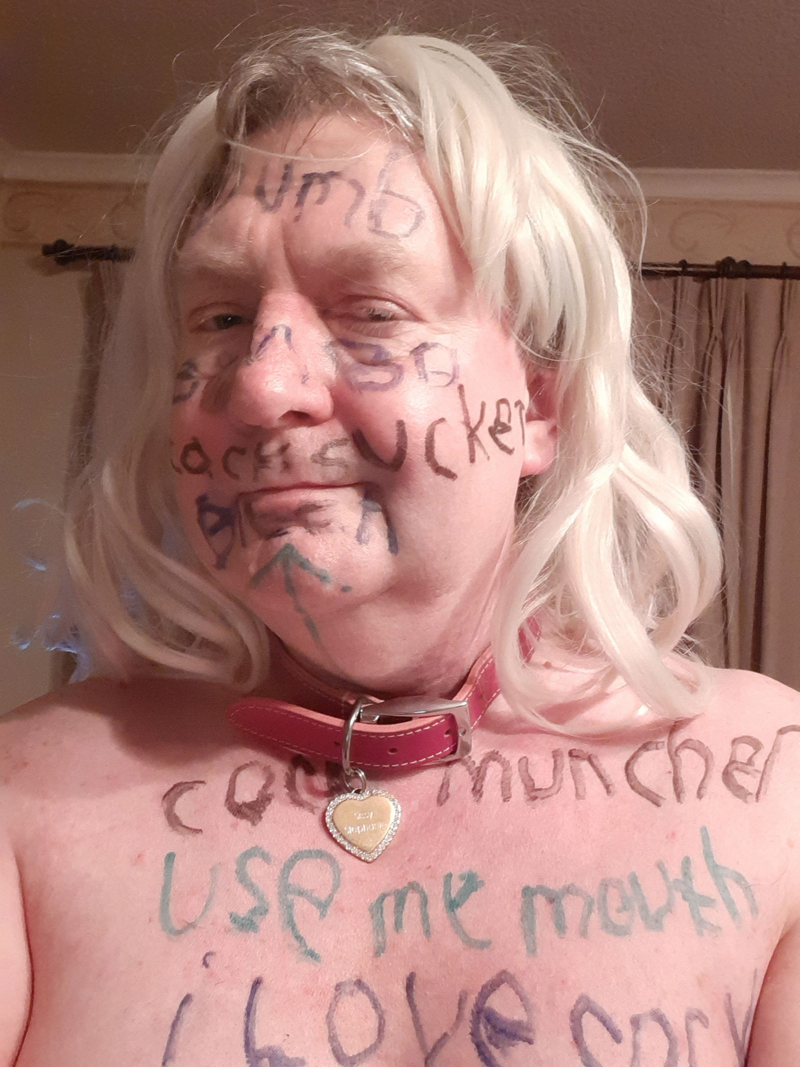 Photo by stephanie with the username @Chastitysub1, who is a verified user,  March 4, 2023 at 9:02 PM and the text says 'i was given a body art task by @TheDeviantDomme and this is the result'