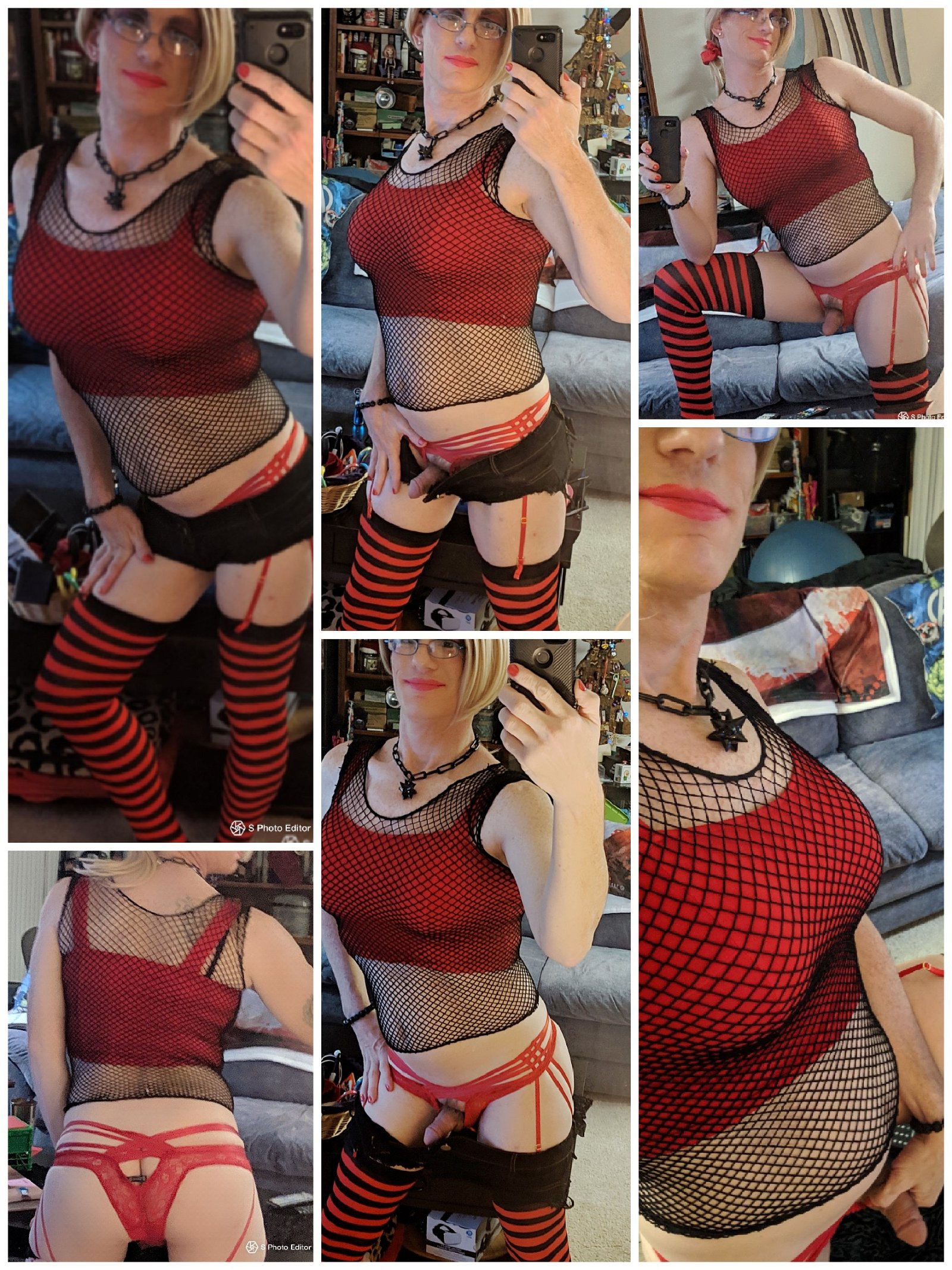 Photo by JessietheCDslut with the username @JessietheCDslut, who is a verified user,  December 28, 2018 at 6:42 PM. The post is about the topic Crossdressing sluts and the text says 'A new set! Staying a little festive in red!'
