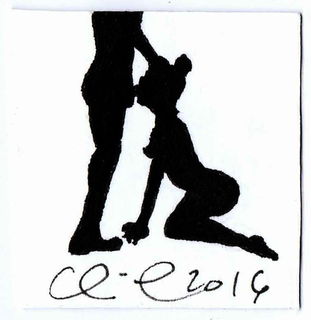 Album by CRD Larson Art with the username @CRDLarson, who is a verified user,  September 2, 2019 at 10:14 AM. The post is about the topic Silhouettes! and the text says 'Miniature #silhouette #blowjob drawing, ink on 1.5x1.5" paper scrap, mounted on 5x7" backing board (sold)

#art #nudeart #eroticart #nude #oral #eroticartist #fellatio #crdlarson'