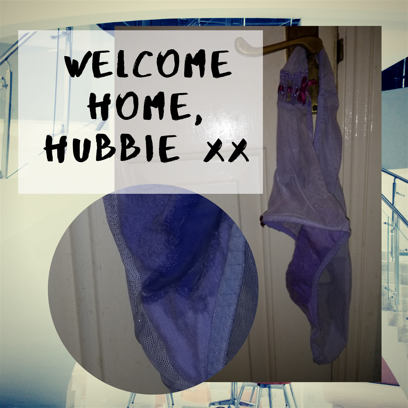 Photo by Hotwife Hubbie with the username @Hubb1e,  November 3, 2019 at 9:40 PM. The post is about the topic Wife warming and the text says 'After a few days away on a business trip, I came home late in the evening to find this hanging on the bedroom door. What a welcome home..'