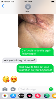 Album by Loveshackfla with the username @Loveshackfla, who is a verified user,  February 11, 2019 at 2:48 PM. The post is about the topic Cuckold Texts and the text says 'She’s going out of town for a conference where she will see her fuck buddy for a couple of nights'