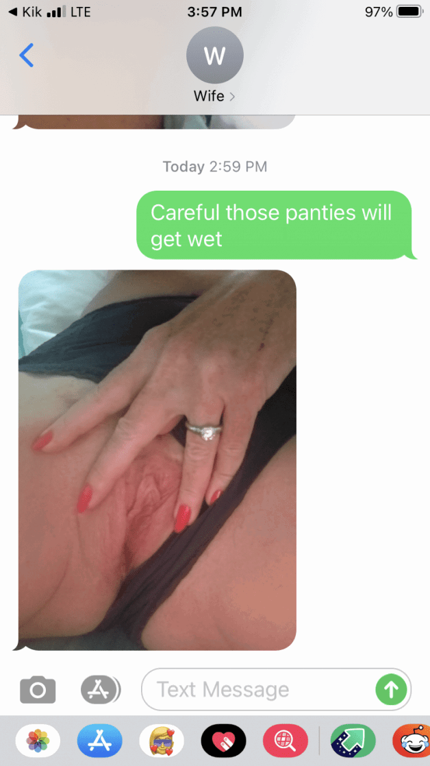 Album by Loveshackfla with the username @Loveshackfla, who is a verified user,  April 11, 2021 at 12:12 PM. The post is about the topic Hotwife Texts and the text says 'the panties did get wet'