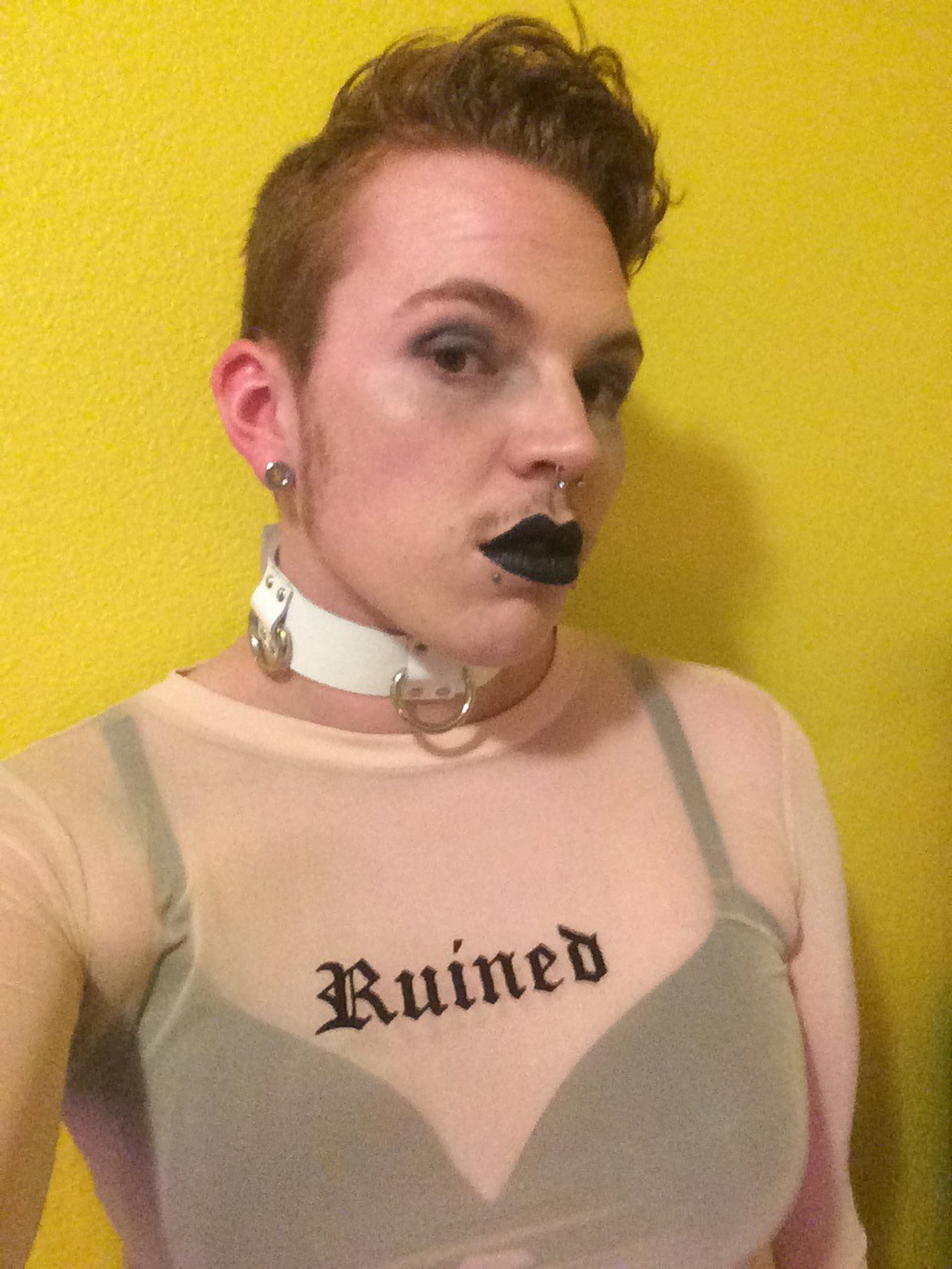Watch the Photo by feraleffingdog with the username @feraleffingdog, posted on December 2, 2018 and the text says 'First time I went sans glasses to a party because my eye makeup was so good. What a Look THEY/THEM #transgenderporn #genderqueer #makeup #piercings #mesh'
