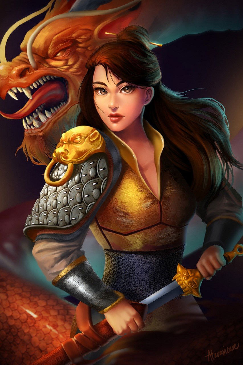 Photo by secretsoforange with the username @secretsoforange,  January 15, 2018 at 10:29 PM and the text says 'char-portraits:


Battleready Mulan

by 
Swanna Luo

 #woman  #art  #comic  #cartoon  #dragon  #mulan  #whoa'