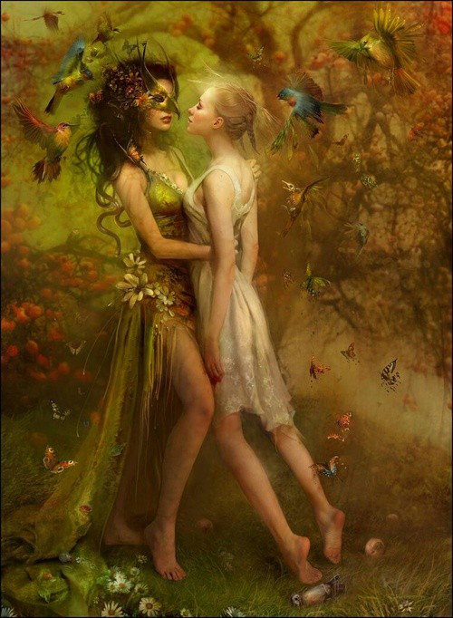 Photo by secretsoforange with the username @secretsoforange,  June 1, 2018 at 11:12 PM and the text says 'katiescaptions:

loves-secret-garden:

♥εїз♥
Sometimes there’s a mortal the faerie can’t resist. #lesbian  #fae  #faeries'