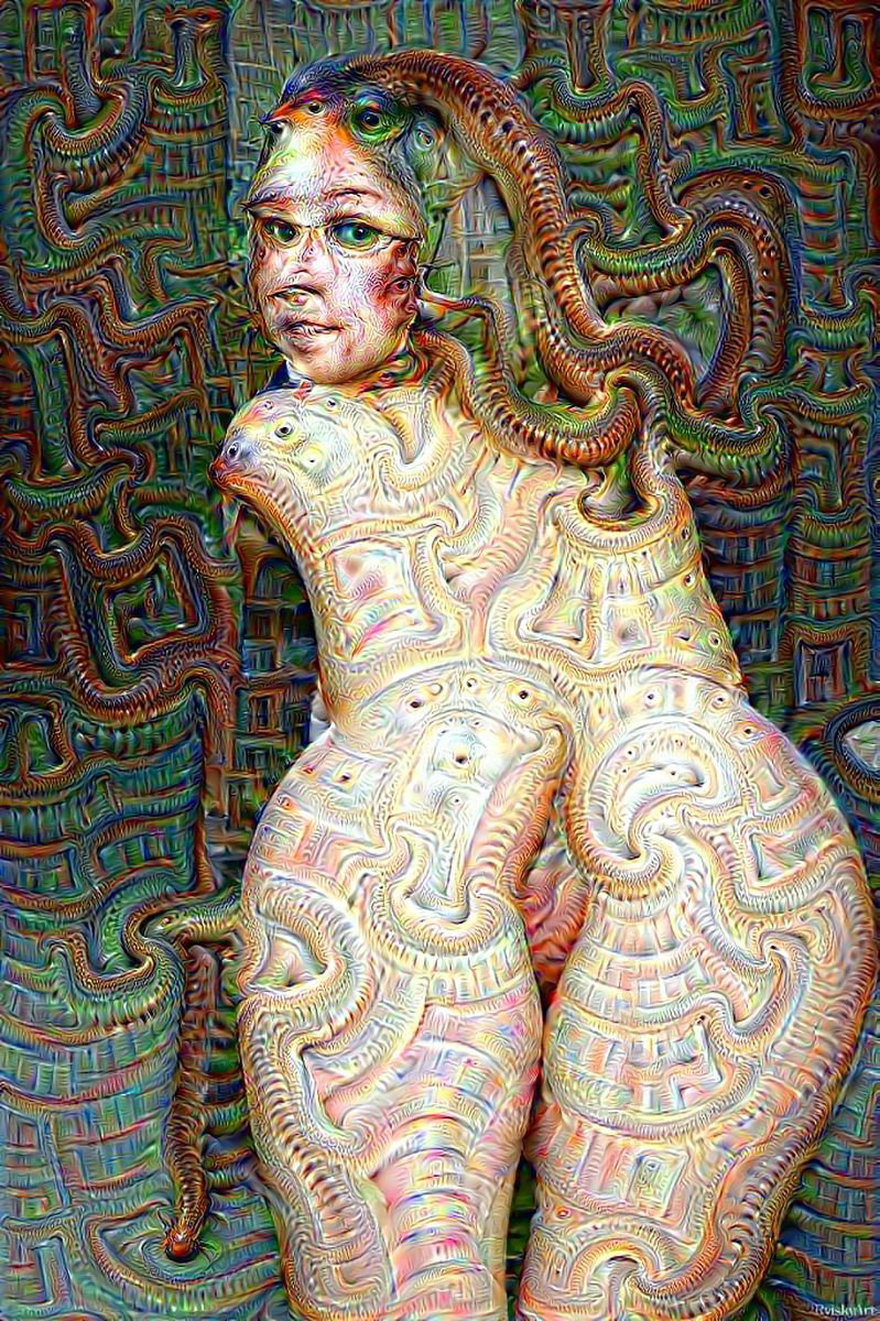 Photo by eMTee with the username @MissTrippy,  January 9, 2021 at 8:02 AM. The post is about the topic DeepDreams and the text says 'snakepeek'