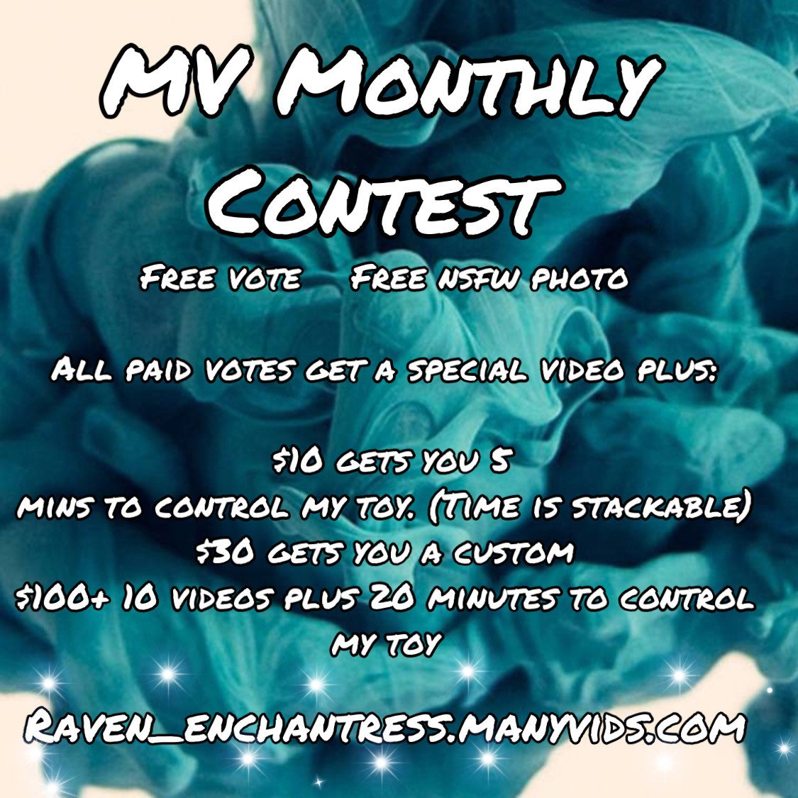 Photo by Raven_Enchantress with the username @curvyraven, who is a star user,  May 18, 2020 at 1:45 PM and the text says 'Raven_enchantress.manyvids.com/contest/3335

I just entered into this month’s contest. Every vote will receive a thank you! 

Free vote/ free NSfW photo
$10/ 5 min control my toy (stackable)
$30/  1 custom 
$100/ 10 free videos and control my toy..'