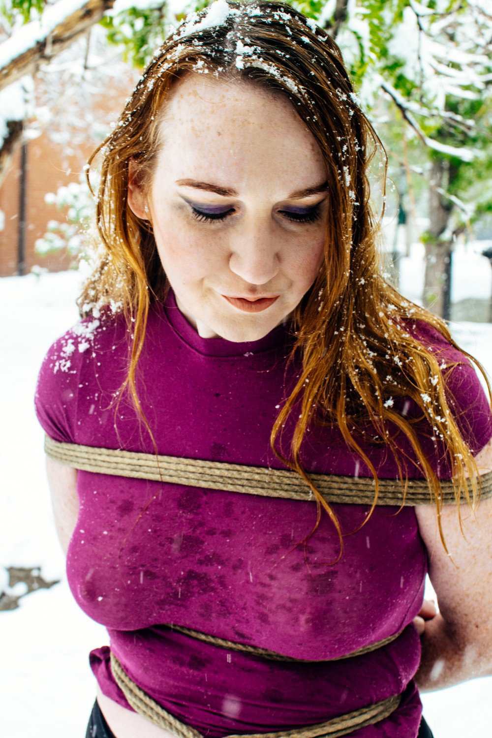 Photo by KinkyLotus with the username @KinkyLotus, who is a star user,  December 4, 2020 at 7:45 PM. The post is about the topic Females in Clothes in Bondage and the text says 'There is something very fun about doing bondage in the snow'