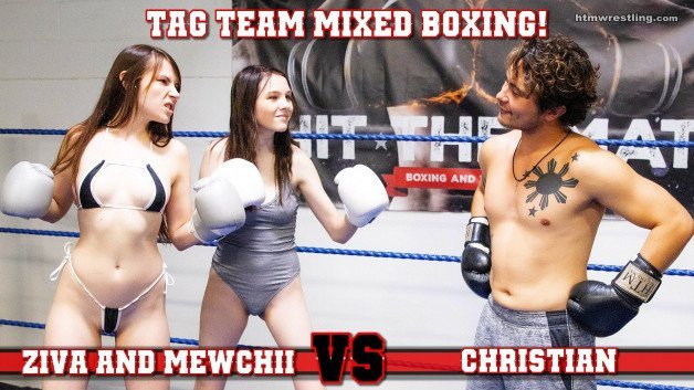 Photo by HTMFights with the username @HTMFights, who is a brand user,  December 20, 2021 at 1:55 AM. The post is about the topic Mixed Boxing and the text says 'Ziva and Mewchii vs Christian at HTMwrestling.com'