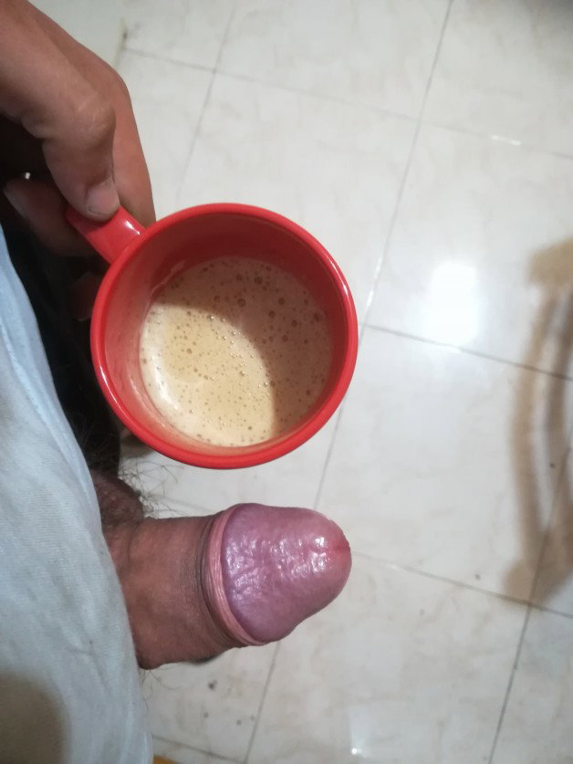 Photo by PornLife with the username @pornlife994,  October 25, 2019 at 3:09 PM and the text says '#me #myself #coffee #dick #cock #penis'