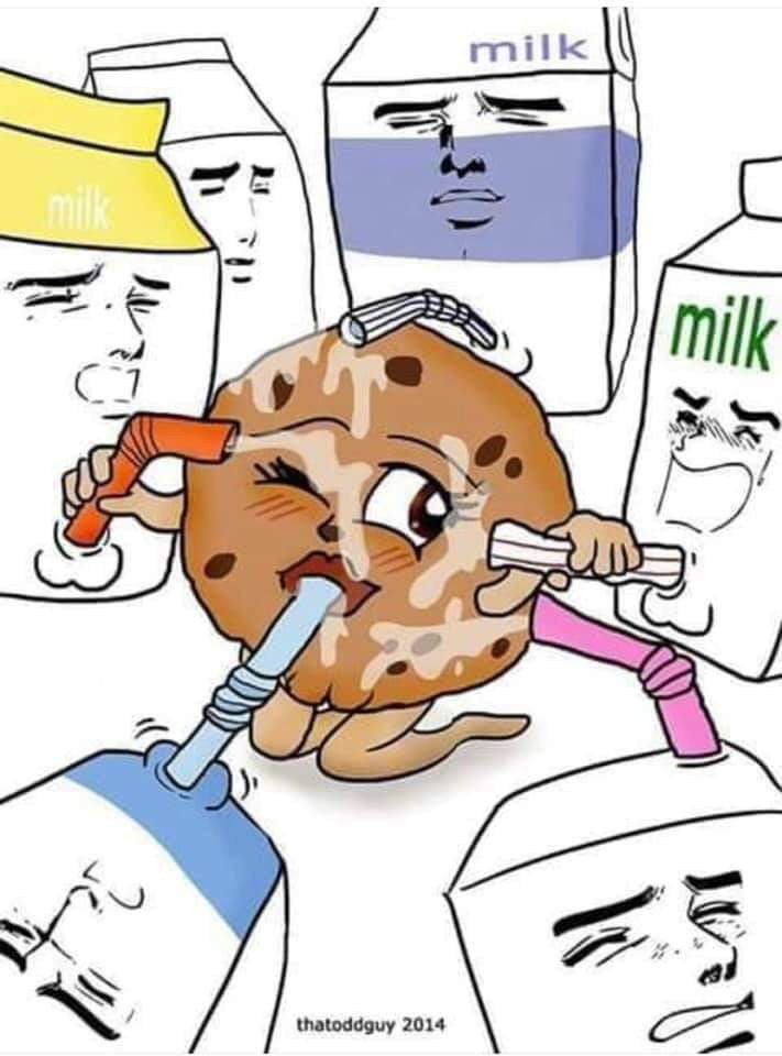 Photo by KristelRoze with the username @KristelRoze,  February 8, 2019 at 9:43 PM and the text says 'A little friday funny...😜😂 milk and cookies any1..🥛🍪'