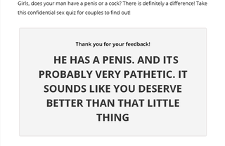 Photo by Amy0Pete with the username @Amy0Pete,  September 12, 2020 at 5:19 AM. The post is about the topic Small Penis & Beautiful Wife/GF and the text says 'A rather long and in depth quiz about your man having a penis or a cock.                                                                                                            I pride myself on complete honesty when doing a quiz, poll or questionnaire..'