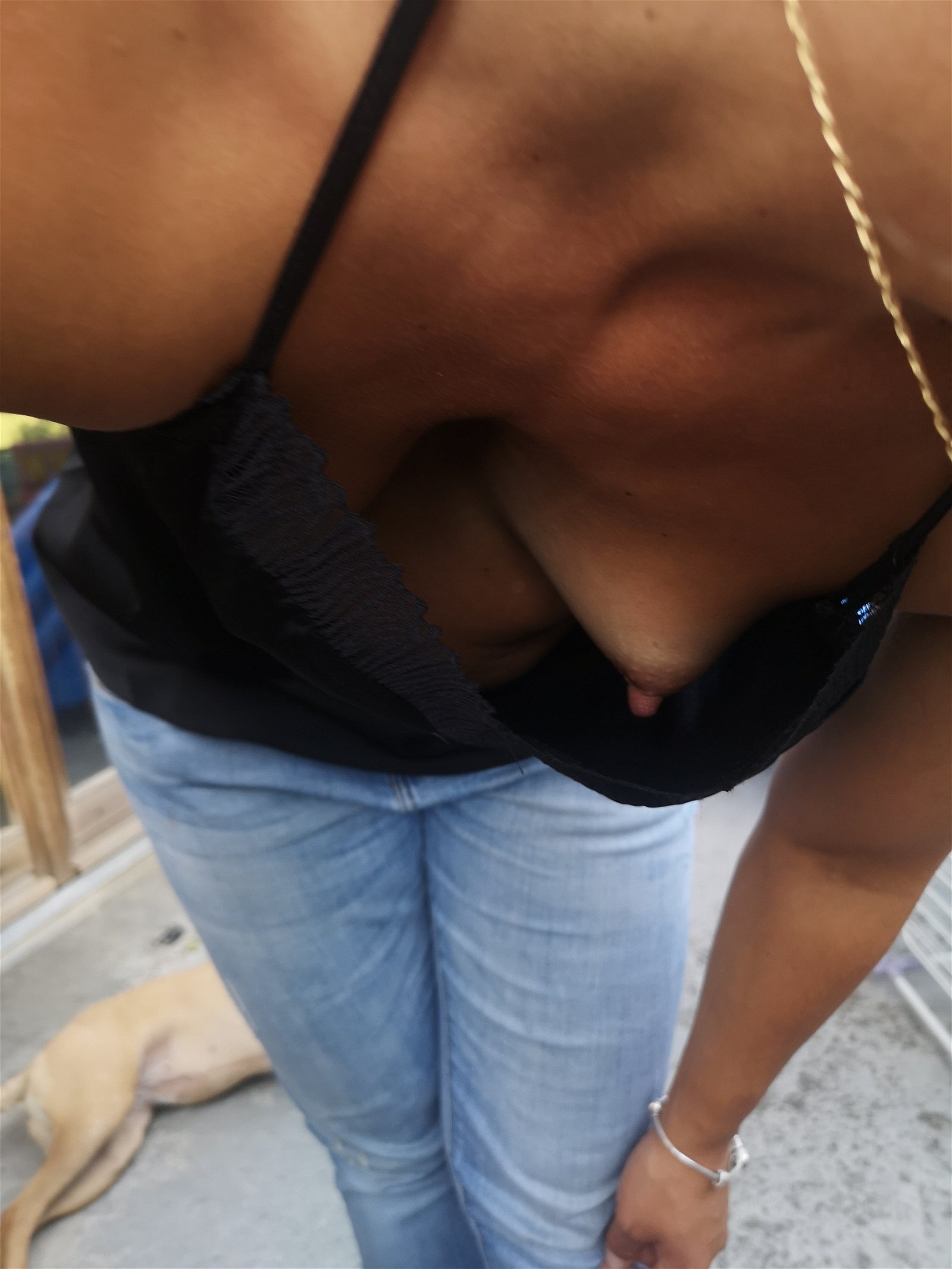 Photo by Checkout42 with the username @Checkout42,  August 15, 2020 at 6:08 AM. The post is about the topic Flashers and Public Nudes and the text says 'My lovely wife's boobs... 😍'