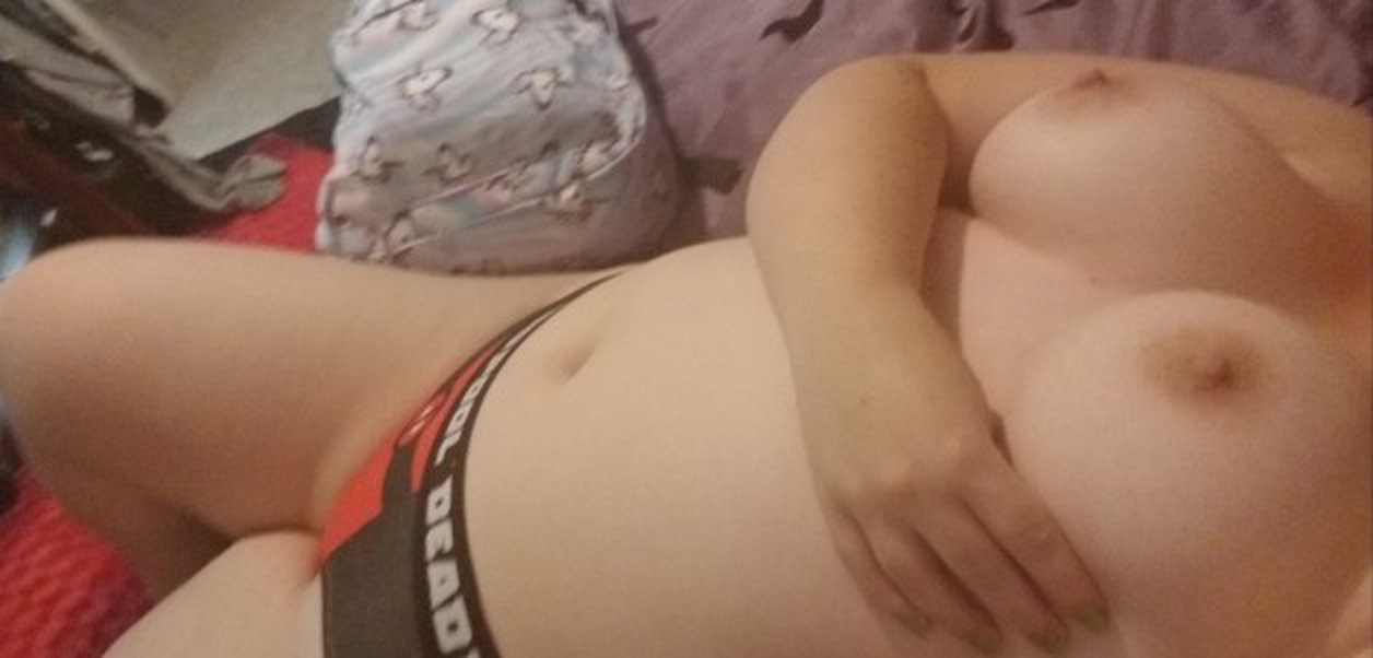 Photo by Cutencurvy with the username @Cutencurvy, who is a verified user,  December 5, 2019 at 3:01 AM and the text says '#Deadpool #panties
#nude #selfie #tits #me #curvy #nerd'