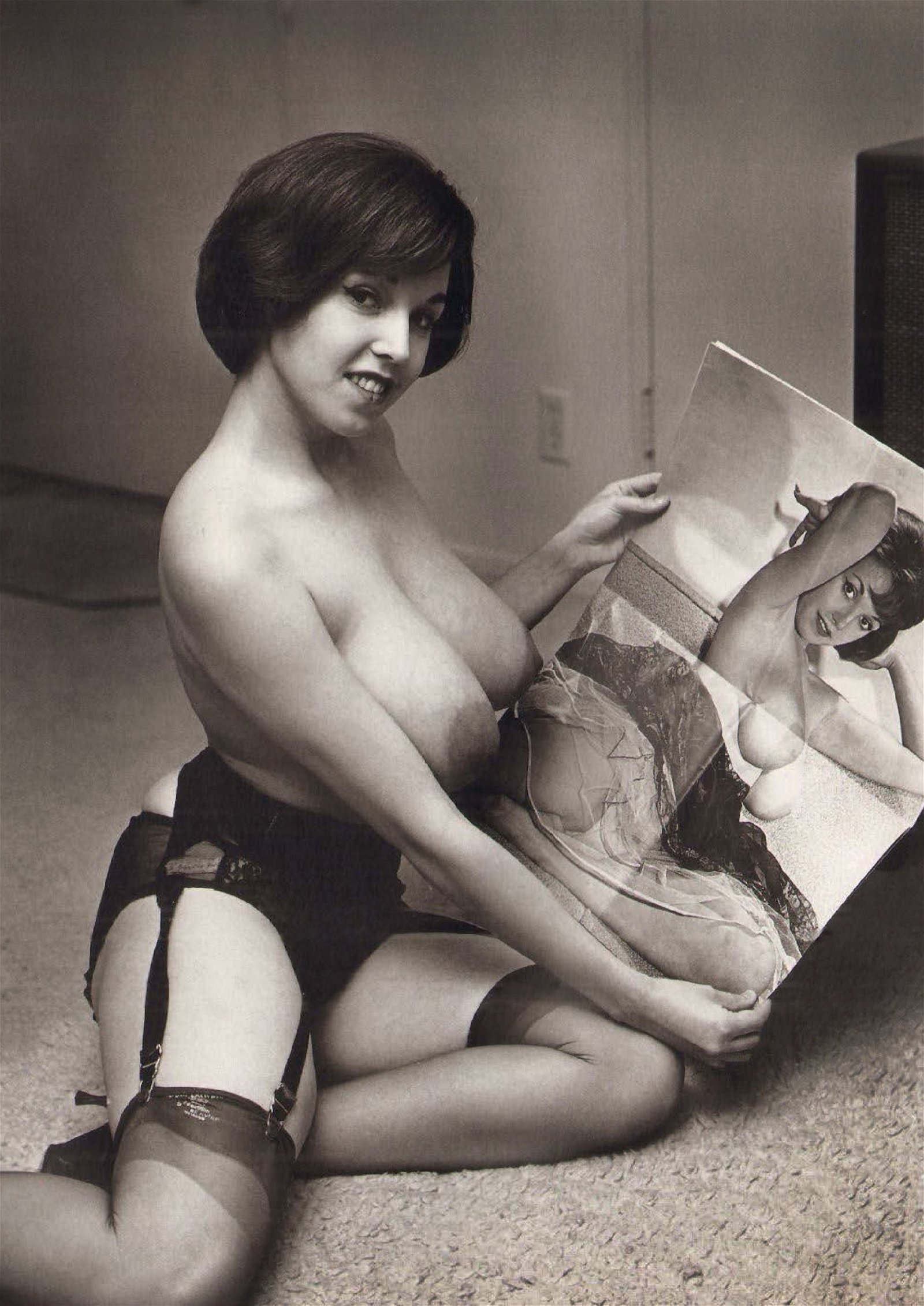 Photo by retrofucking with the username @retrofucking,  February 11, 2019 at 11:17 PM. The post is about the topic Retro Big Naturals and the text says 'Julie Wills / Big Book of Breasts
http://www.retro-fucking.com

#vintage #pinup #pinupmodel #shorthair #milf #cougar #bigtits #bigboobs #bignaturals #busty #buxom #stacked #knockers #hugetits #hugeboobs #voluptuous #vavavoom #lingerie #garterbelt..'