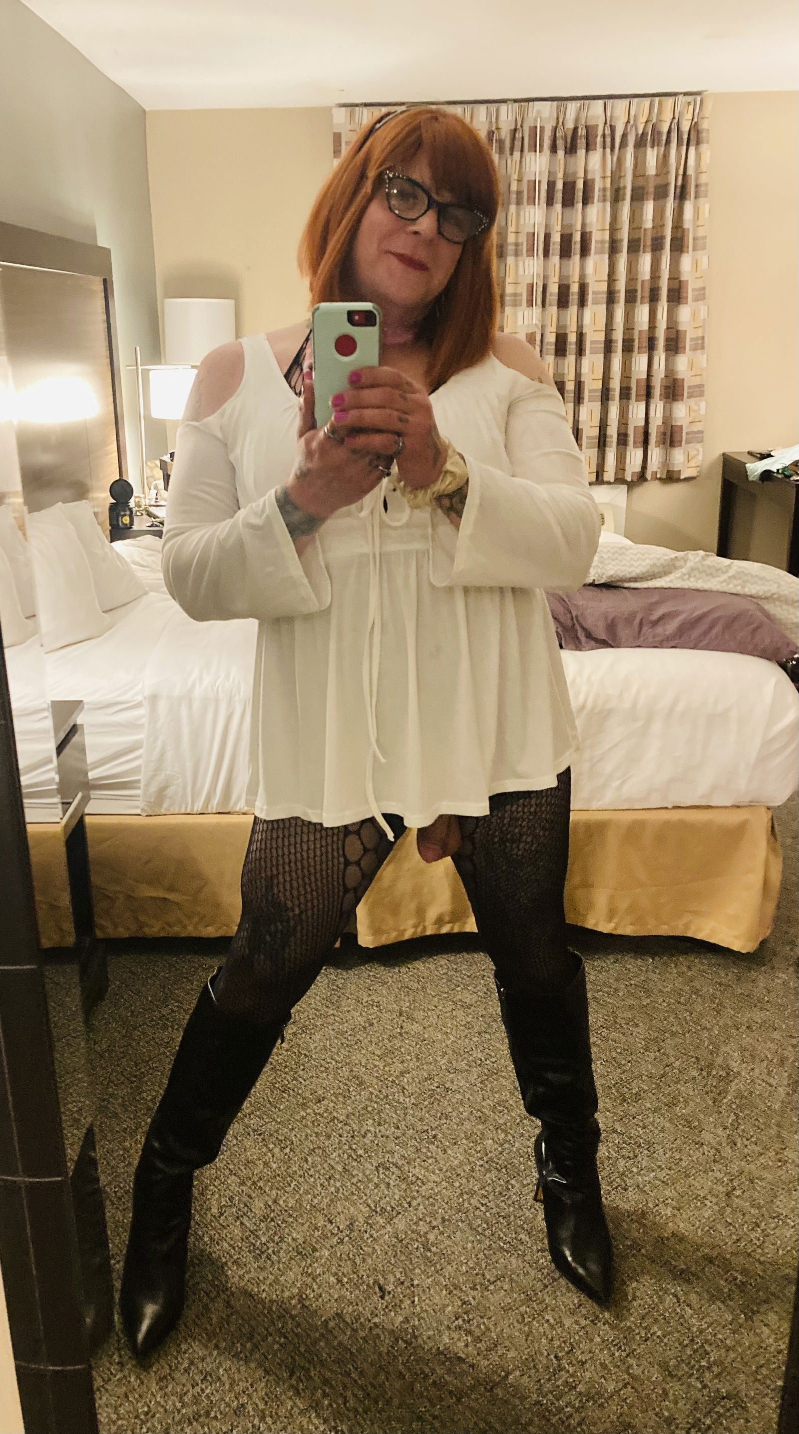 Photo by DangerMarcy with the username @DangerMarcy, who is a verified user,  March 20, 2022 at 3:41 PM. The post is about the topic Trans Women and the text says 'Saturday Night Hotel Fun 😘
Vids To Cum 🥰
#trans #transgender #transwoman #redhead #hotelselfie #lgbtq #bigbooty'