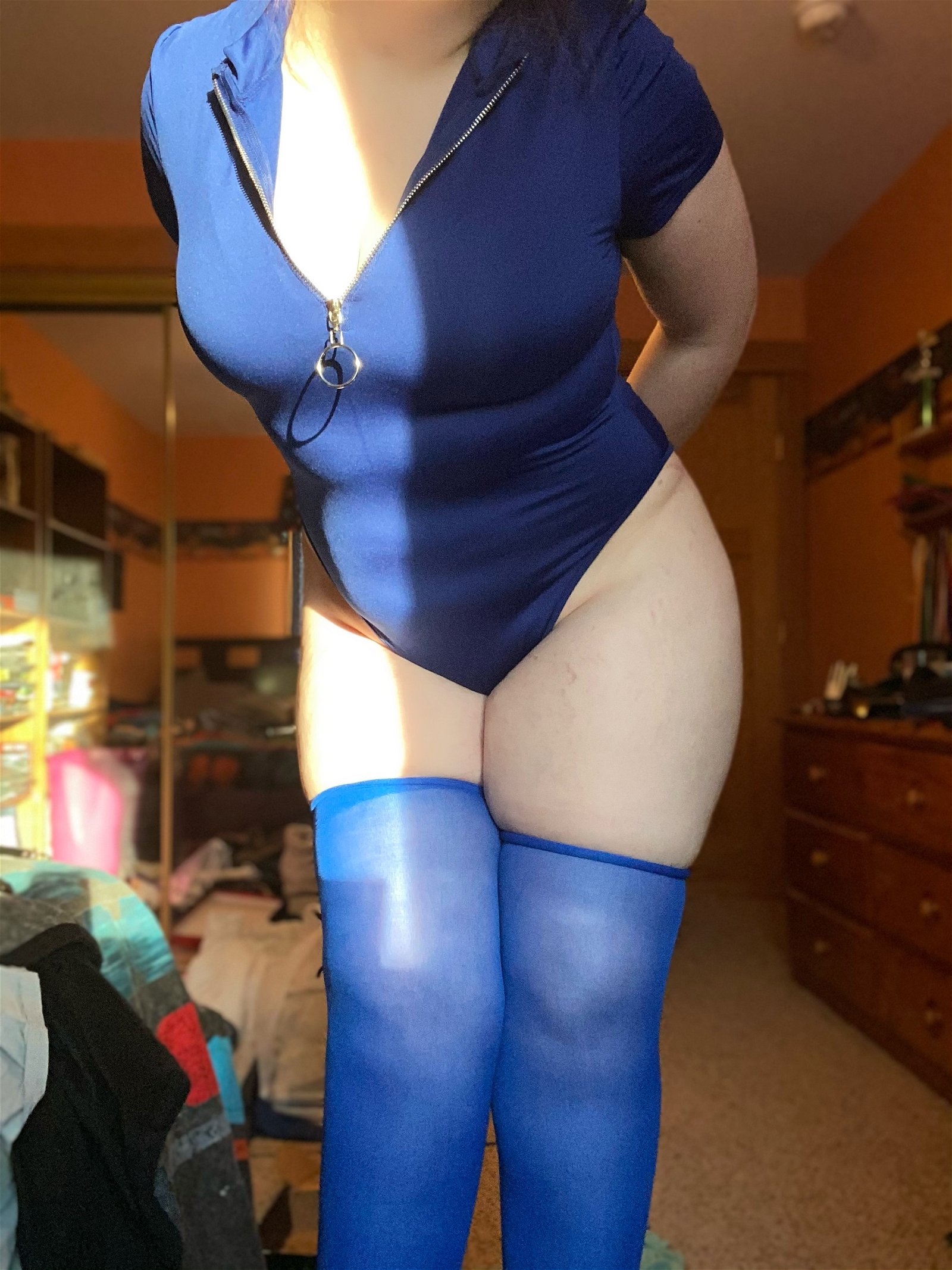 Photo by undefined with the username @undefined,  November 18, 2020 at 12:52 AM. The post is about the topic Cosplay Sluts and the text says '💙 Blue is suspicious 💙😏
This is my first try on for my Among Us cosplay! hope you like it ✨'