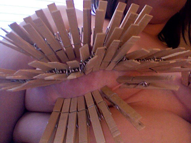 Photo by Kiri with the username @kiridenied,  September 10, 2013 at 10:27 PM and the text says 'Photo proof of my love of clothespins. Yes, that&rsquo;s me. Yes, that&rsquo;s a *lot* of clothespins. 
And I had those marks for several days afterwards.  #sluttykiri  #nipple  #torture  #nipple  #clamps  #clothespins  #tit  #torture'