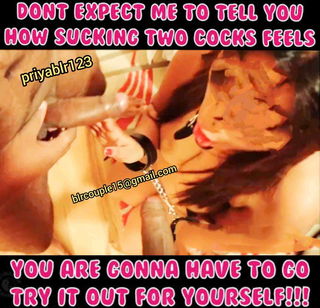 Photo by priyablr123 with the username @priyablr123, who is a star user,  June 4, 2021 at 9:26 AM. The post is about the topic Cuckold and Hotwife Corner and the text says '(Orig Pic) Horny slutty indian wife Priya sucking two dicks! How many dicks u guys want her to suck at a time so that her mouth will b ruined? Nasty comments plz!

Cam fun available! Keep sharing for more horny uodates!
#desi #indian #cam #slutwife..'