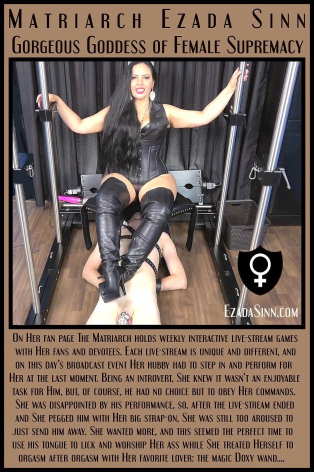 Photo by sluga0201 with the username @sluga0201, who is a verified user,  April 14, 2021 at 6:55 PM. The post is about the topic Captions of Matriarch Ezada's great clips and the text says 'Worship Matriarch @Ezada Sinn, The Gorgeous Goddess of #FemaleSupremacy! Follow Her on twitter (twitter.com/Mistress_Ezada), obey Her orders on onlyfans (onlyfans.com/mistress_ezada), buy Her Clips on clips4sale (EzadaSinn.com and SinnClips.com)!..'