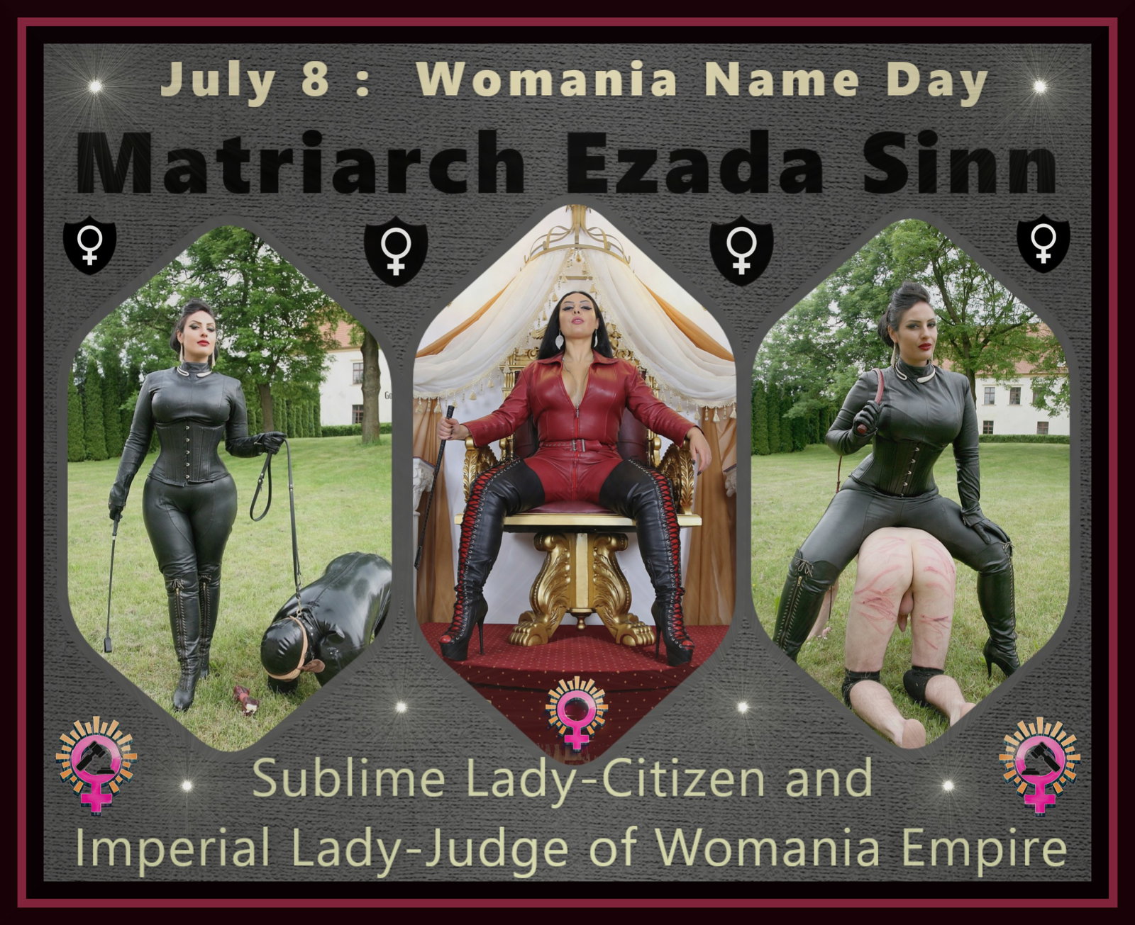 Photo by sluga0201 with the username @sluga0201,  July 7, 2020 at 2:50 PM. The post is about the topic Praising the Power of Matriarch Ezada Sinn and the text says 'BETTER NOT FORGET! 8th of July is #WomaniaNameDay of powerful Matriarch @Ezada Sinn, one of the Highest Representatives of true #FemaleSupremacy and The Imperial Lady-Judge of #WomaniaEmpire! Submit yourself to Her Power to will find happiness and..'