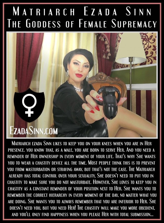 Photo by sluga0201 with the username @sluga0201, who is a verified user,  April 5, 2021 at 12:31 PM. The post is about the topic Captions of Matriarch Ezada's great clips and the text says 'Worship Matriarch @Ezada Sinn, The Gorgeous Goddess of #FemaleSupremacy! Follow Her on twitter (twitter.com/Mistress_Ezada), obey Her orders on onlyfans (onlyfans.com/mistress_ezada), buy Her Clips on clips4sale (EzadaSinn.com and SinnClips.com)!..'