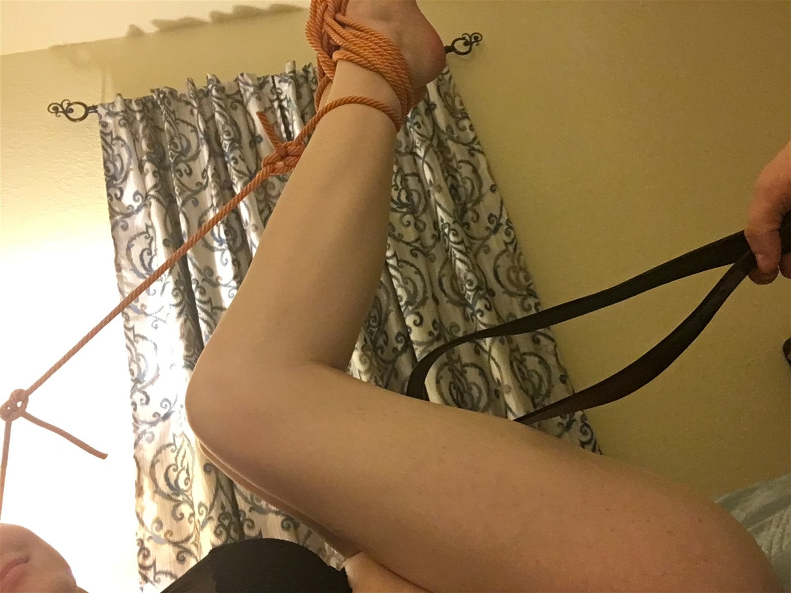 Photo by Mrs.Marston with the username @MrsMarston, who is a verified user,  December 31, 2019 at 1:45 AM. The post is about the topic Bondage and the text says 'All tied up... #belt #ropeplay #submissive #goodgirl #Sir'