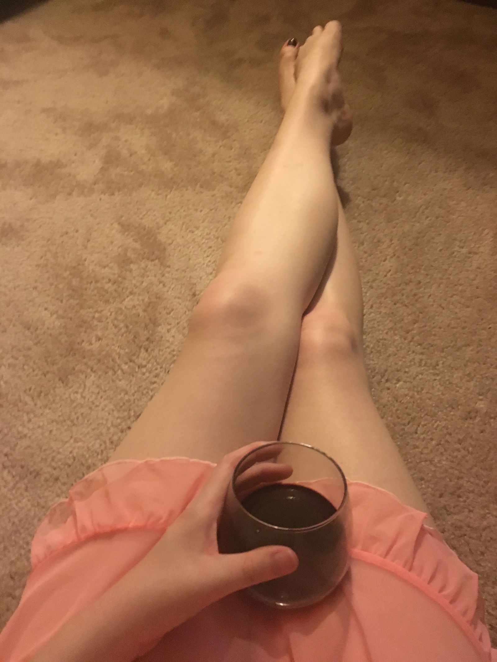 Photo by Mrs.Marston with the username @MrsMarston, who is a verified user,  December 27, 2019 at 1:51 AM. The post is about the topic Amateurs and the text says 'Red wine and a new sheer teddy. What could be better? #legsfordays'