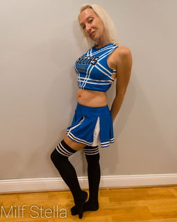 Photo by SexWithMilfStella with the username @SexWithMilfStella, who is a star user,  September 10, 2024 at 1:00 PM. The post is about the topic Cosplay and the text says 'Ready to cheer for Football season! #stellahere #petite #blonde #cosplay #cheerleader #thighhighsocks'