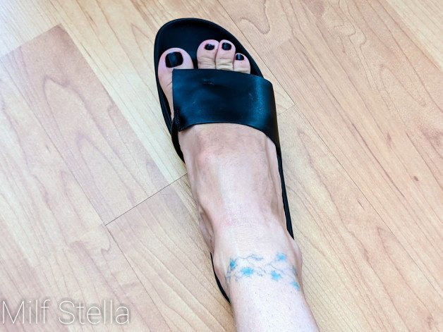Photo by SexWithMilfStella with the username @SexWithMilfStella, who is a star user, posted on February 26, 2024. The post is about the topic Milfs in Action and the text says 'These sandals are growing on me! #stellahere #petite #sandals #smallfeet #cutefeet #paintedtoenails #ankletattoo #anklettattoo'