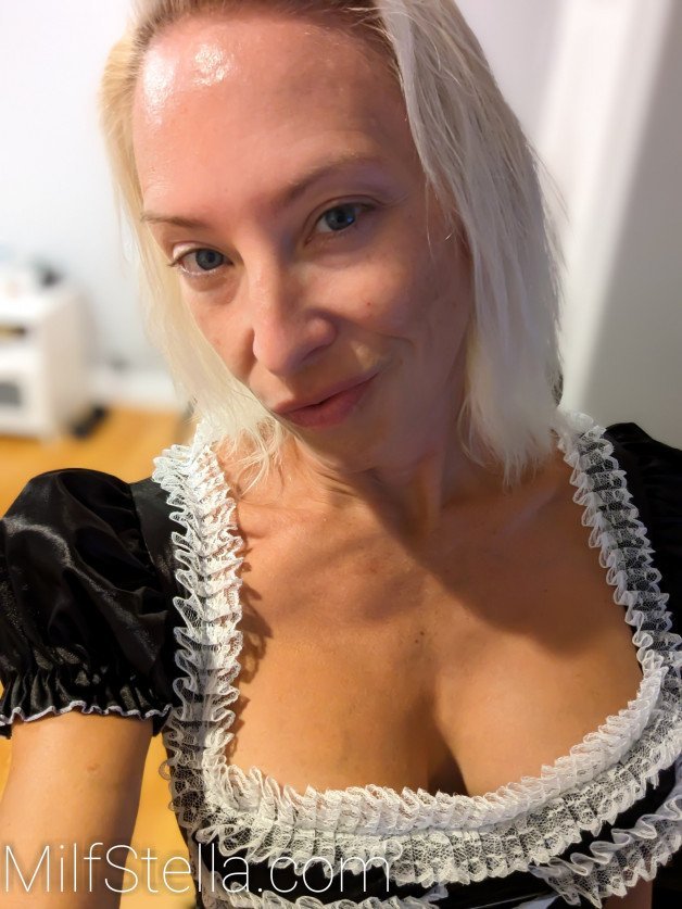 Photo by SexWithMilfStella with the username @SexWithMilfStella, who is a star user,  February 16, 2024 at 2:50 PM and the text says 'Professional maid service available... #stellahere #petite #cosplay #frenchmaid #blonde'