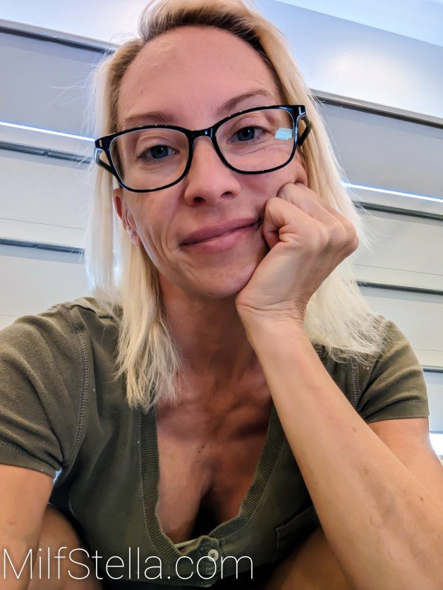 Photo by SexWithMilfStella with the username @SexWithMilfStella, who is a star user,  October 8, 2023 at 11:25 AM. The post is about the topic MILFS and the text says 'Literally waiting for glue to dry! #stellahere #blonde #girlinglasses #shoplife'