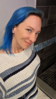 Photo by SexWithMilfStella with the username @SexWithMilfStella, who is a star user,  October 16, 2024 at 1:00 PM. The post is about the topic Sweatermeat and the text says 'Sweater weather is coming! #stellahere #petite #sweater #sweaterweather #bluehair #blueeyes'