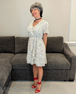 Photo by SexWithMilfStella with the username @SexWithMilfStella, who is a star user,  December 6, 2024 at 2:00 PM. The post is about the topic Nude wives, girlfriends, MILF’s and GILF’s and the text says 'I just adore a cute dress! #stellahere #gilfsadie #wig #highheels #cutefeet'