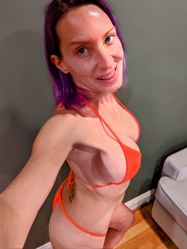 Photo by SexWithMilfStella with the username @SexWithMilfStella, who is a star user,  August 8, 2024 at 1:00 PM. The post is about the topic Bra/Panty/Lingerie/Bikini and the text says 'Would you be able to find me on the beach in this bikini? #stellahere #petite #bikini #purplehair'