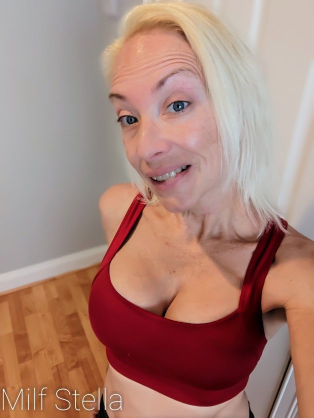 Photo by SexWithMilfStella with the username @SexWithMilfStella, who is a star user,  May 2, 2023 at 11:10 AM. The post is about the topic MILFS and the text says 'I really like this red on me! #stellahere #blonde #blueeyes #petitebody #sportsbra'